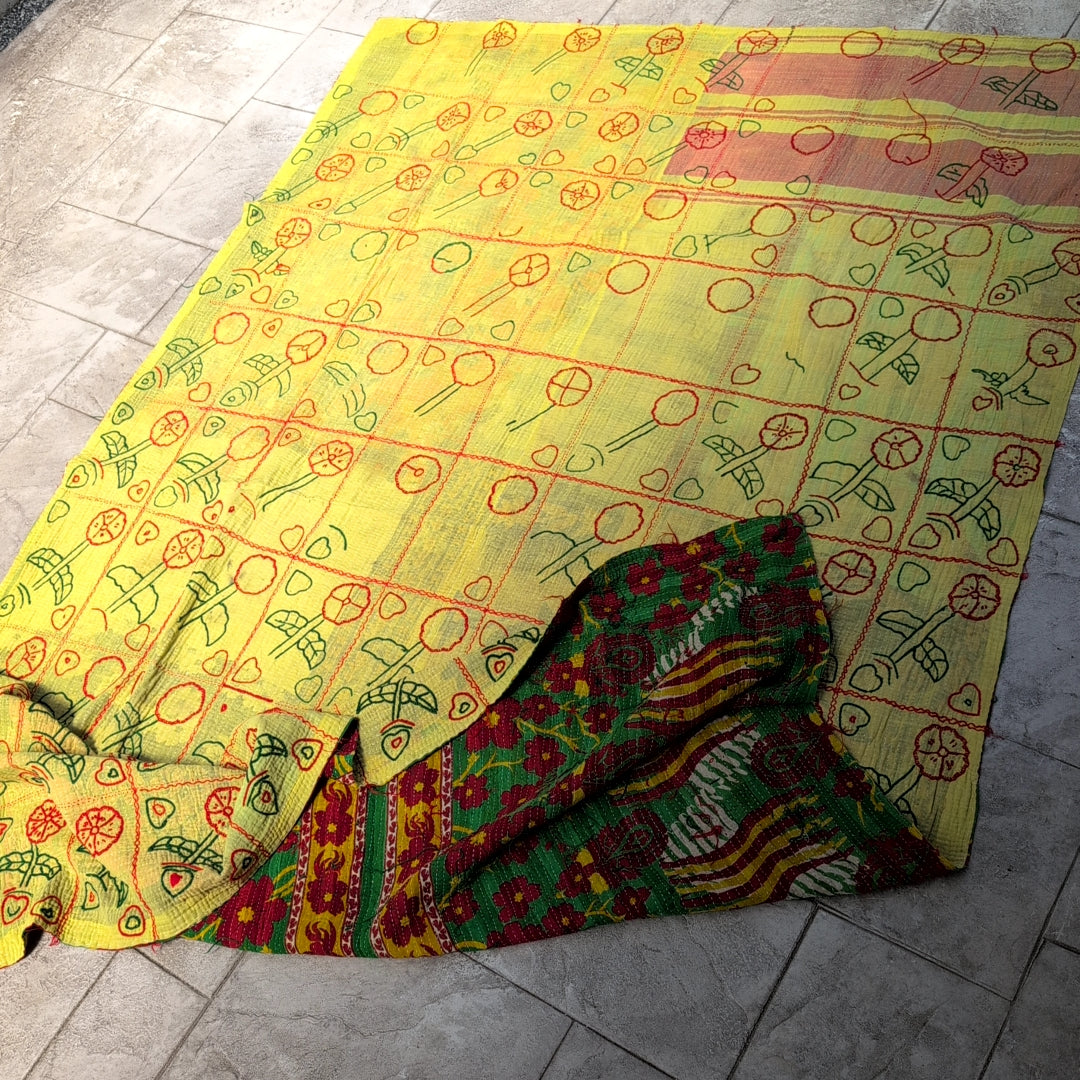 ヴィンテージカンタキルト ラリーキルト kantha ラグマット ［未完の華］#1152