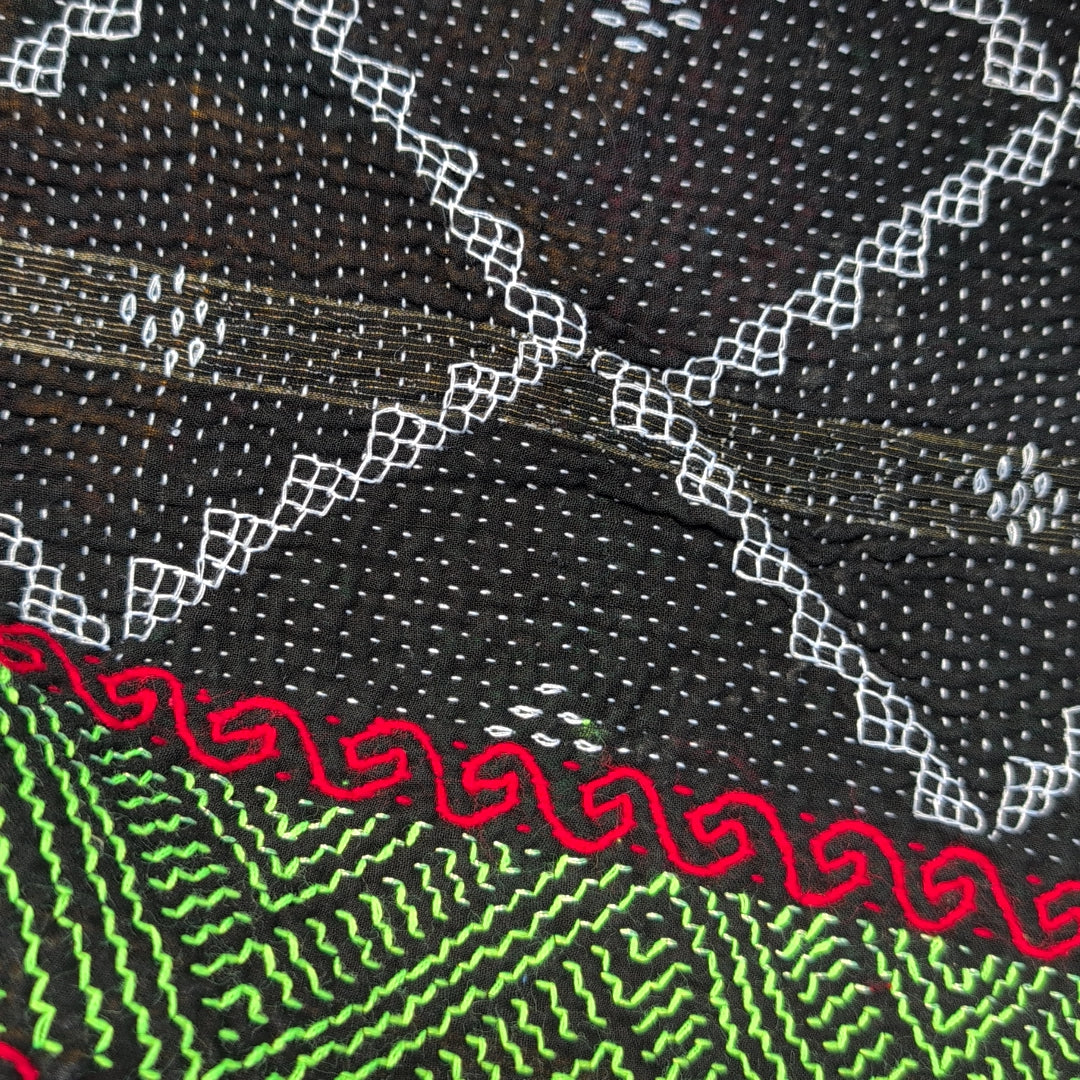 ヴィンテージカンタキルト ラリーキルト kantha 刺繍縫製 刺子布 ［真夜中の祈り華］#1156