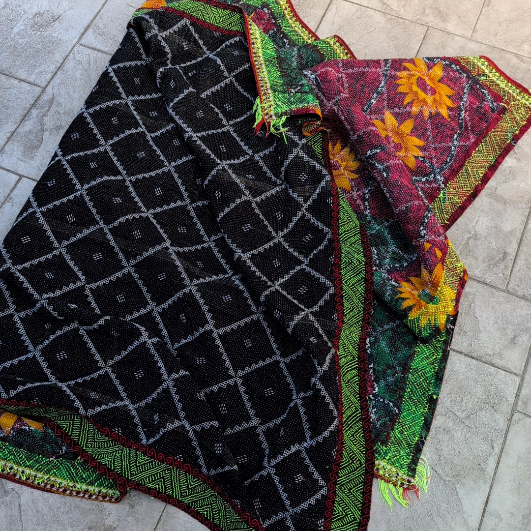 ヴィンテージカンタキルト ラリーキルト kantha 刺繍縫製 刺子布 ［真夜中の祈り華］#1156