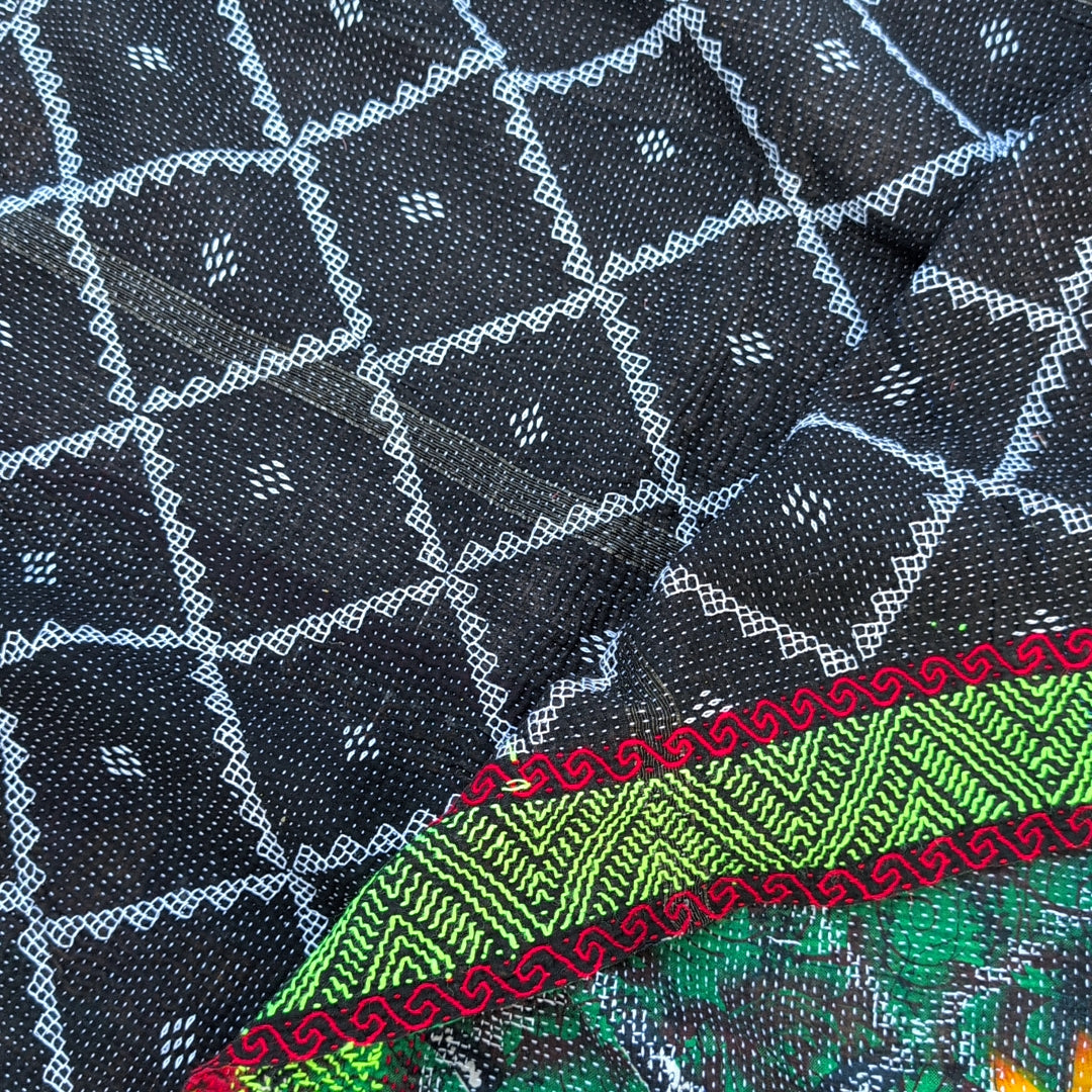 ヴィンテージカンタキルト ラリーキルト kantha 刺繍縫製 刺子布 ［真夜中の祈り華］#1156