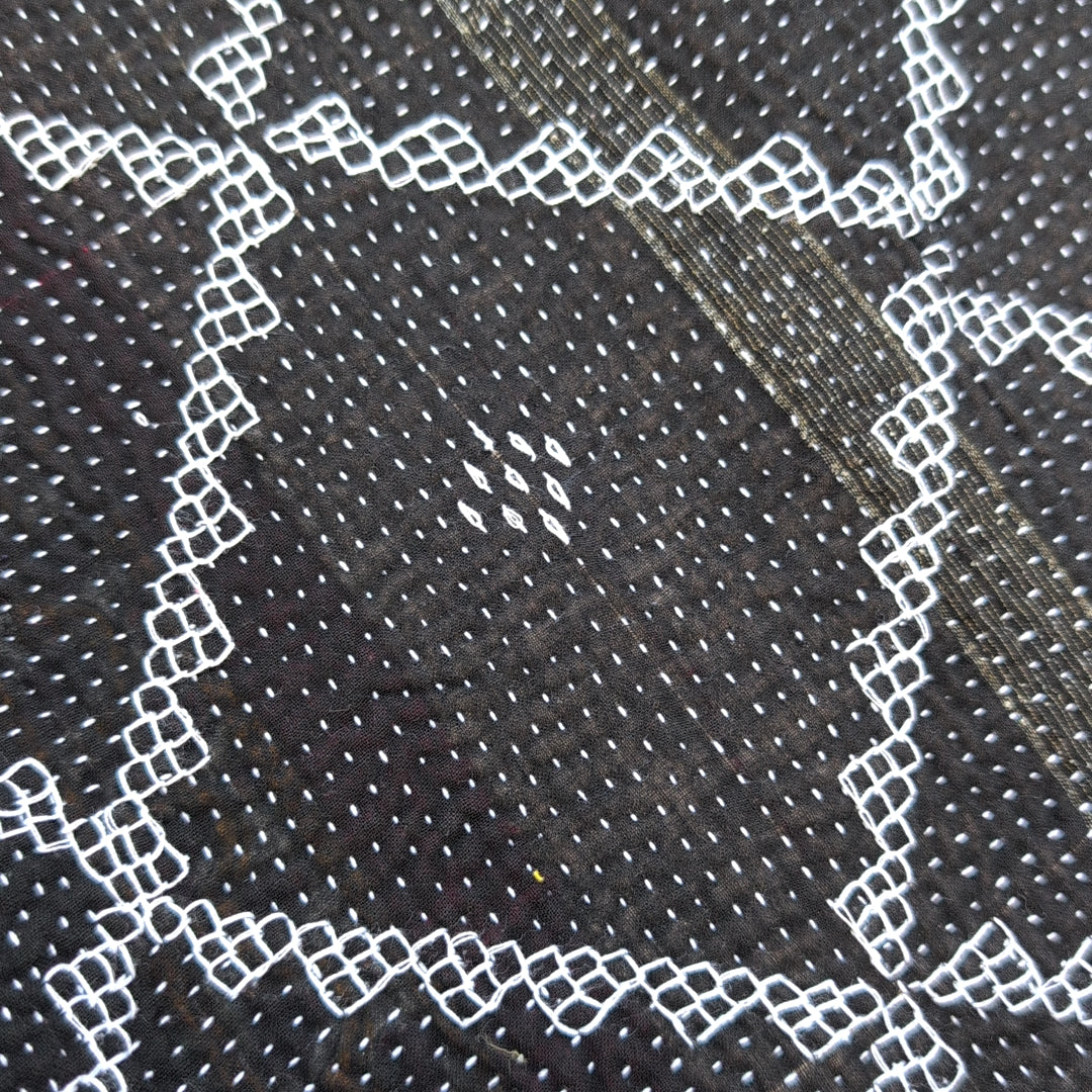 ヴィンテージカンタキルト ラリーキルト kantha 刺繍縫製 刺子布 ［真夜中の祈り華］#1156
