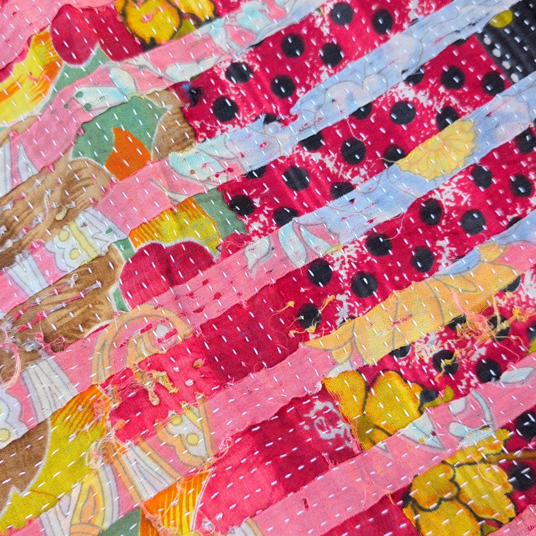 ヴィンテージカンタキルト ラリーキルト kantha ヴィンテージキルト ［しましまサーモンピンク］#1157