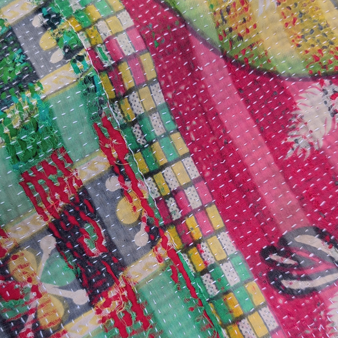 ヴィンテージカンタキルト ラリーキルト kantha ヴィンテージキルト ［しましまサーモンピンク］#1157