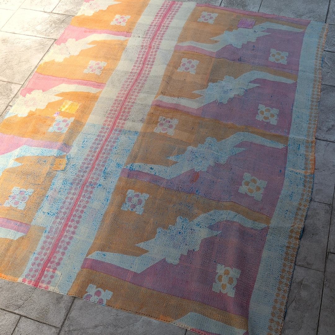 ヴィンテージカンタキルト ラリーキルト kantha ラグマット ［午後のタルト］#1158