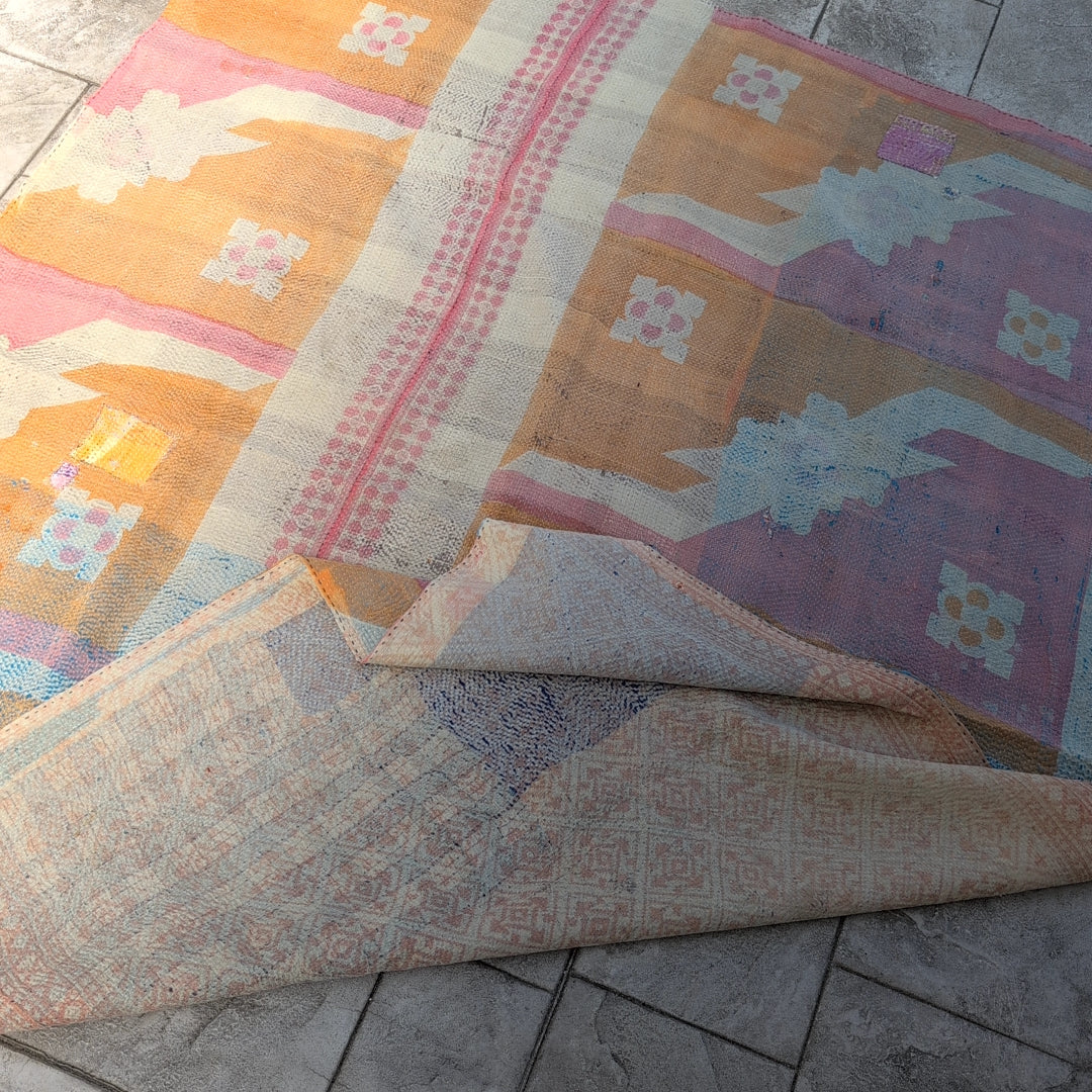 ヴィンテージカンタキルト ラリーキルト kantha ラグマット ［午後のタルト］#1158
