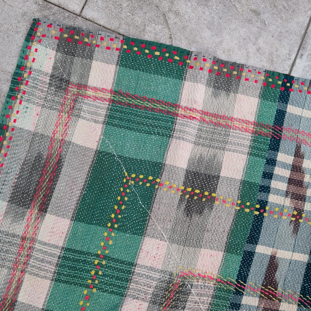 ヴィンテージカンタキルト ラリーキルト kantha ラグマット ［刺繍の庭園］#1161