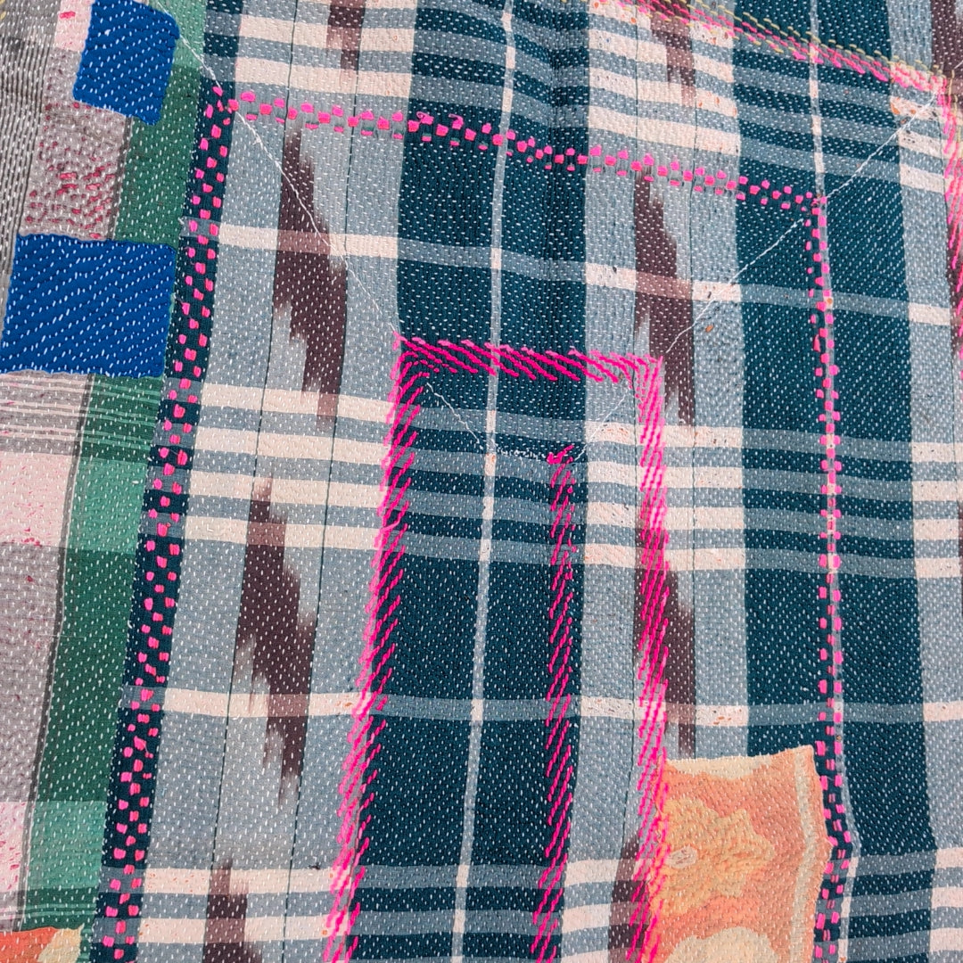 ヴィンテージカンタキルト ラリーキルト kantha ラグマット ［刺繍の庭園］#1161