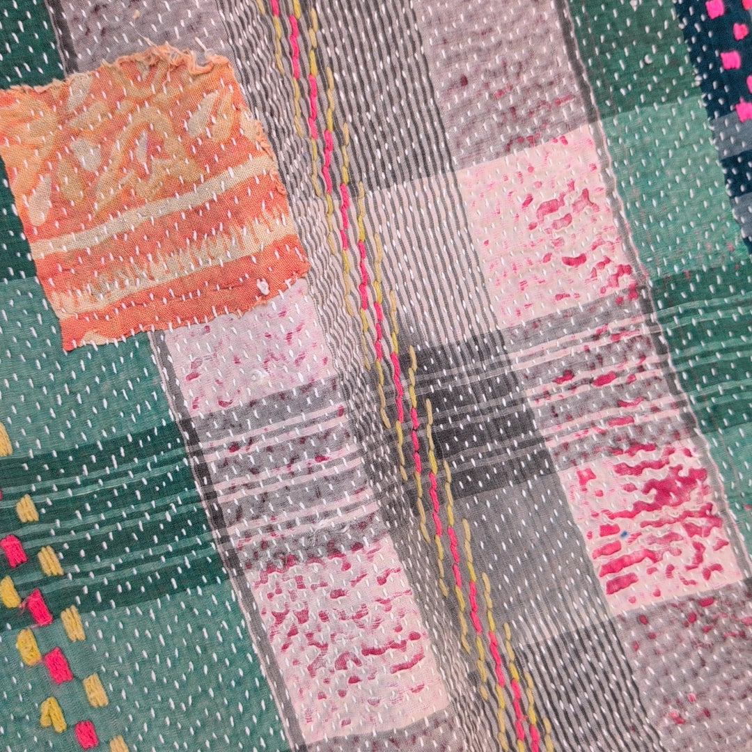ヴィンテージカンタキルト ラリーキルト kantha ラグマット ［刺繍の庭園］#1161