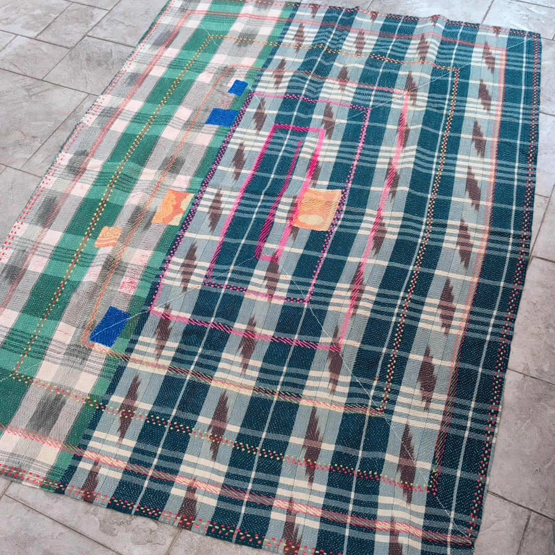 ヴィンテージカンタキルト ラリーキルト kantha ラグマット ［刺繍の庭園］#1161