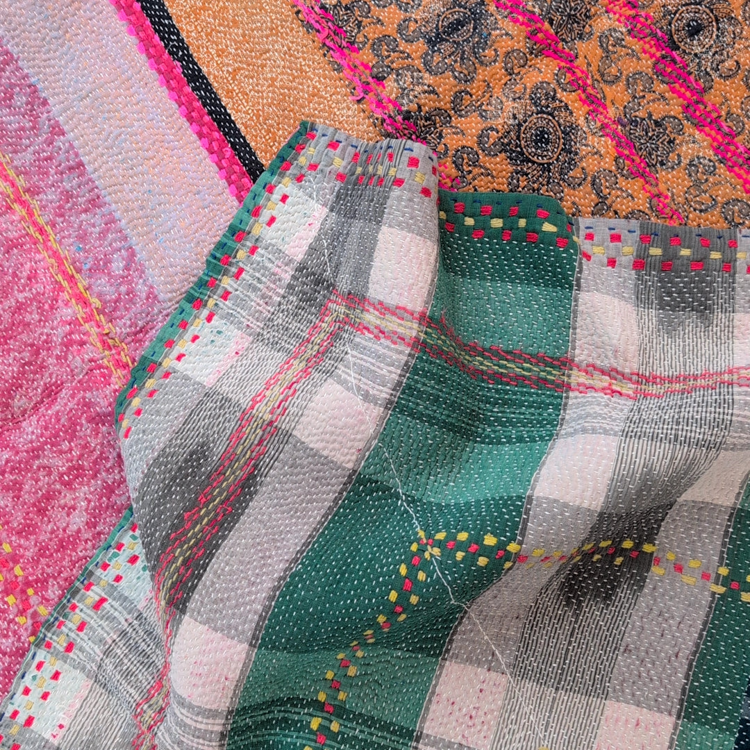 ヴィンテージカンタキルト ラリーキルト kantha ラグマット ［刺繍の庭園］#1161