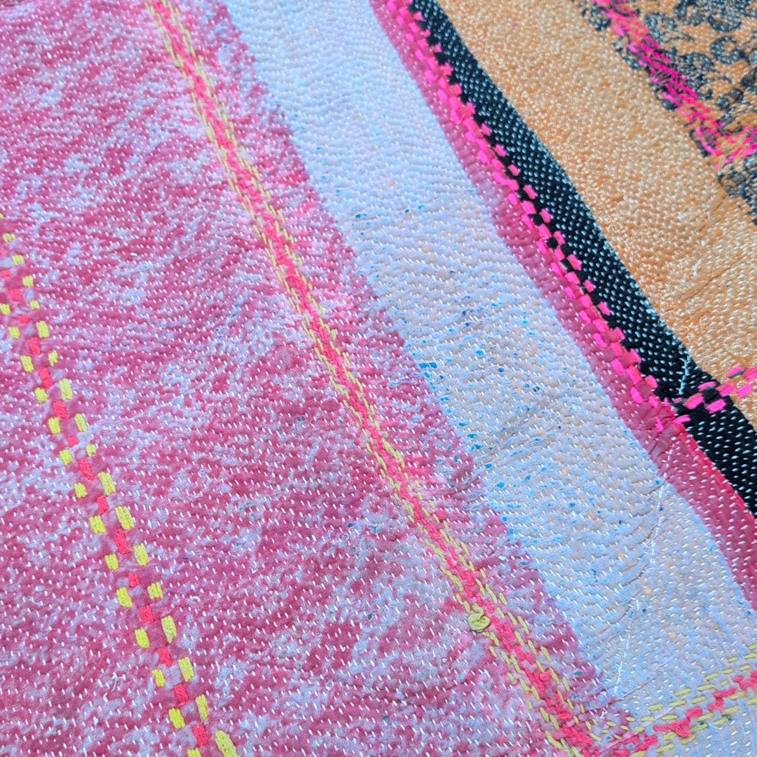 ヴィンテージカンタキルト ラリーキルト kantha ラグマット ［刺繍の庭園］#1161