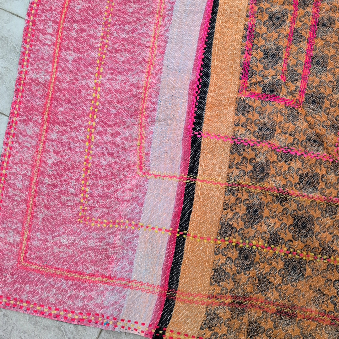 ヴィンテージカンタキルト ラリーキルト kantha ラグマット ［刺繍の庭園］#1161