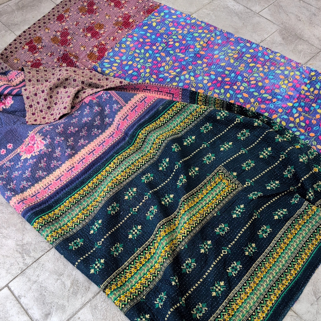 ヴィンテージカンタキルト ラリーキルト kantha ブランケット アジア布 ［異国の夢］#1162