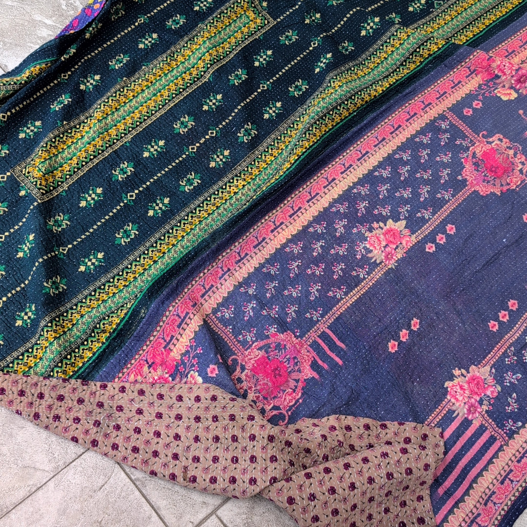 ヴィンテージカンタキルト ラリーキルト kantha ブランケット アジア布 ［異国の夢］#1162