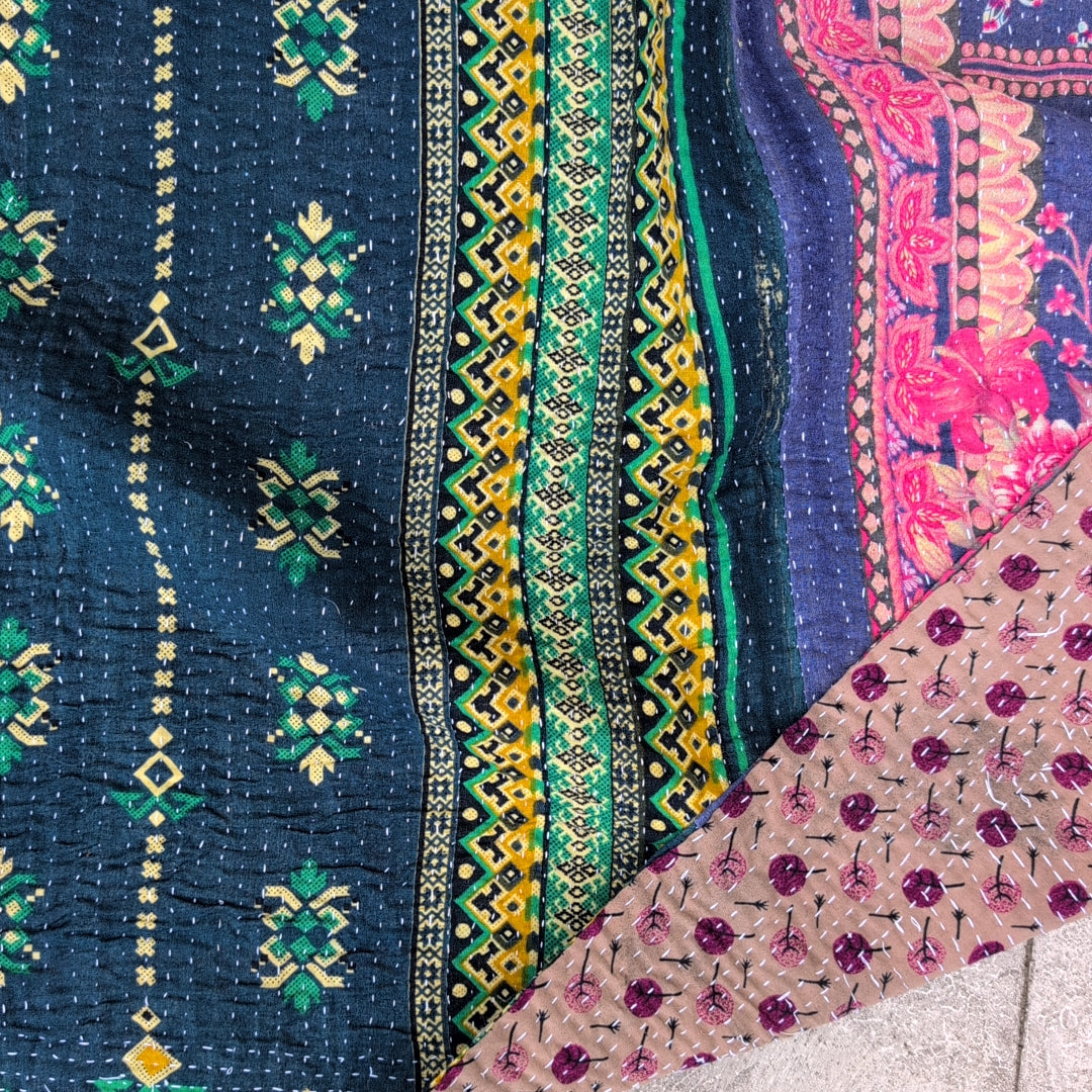ヴィンテージカンタキルト ラリーキルト kantha ブランケット アジア布 ［異国の夢］#1162