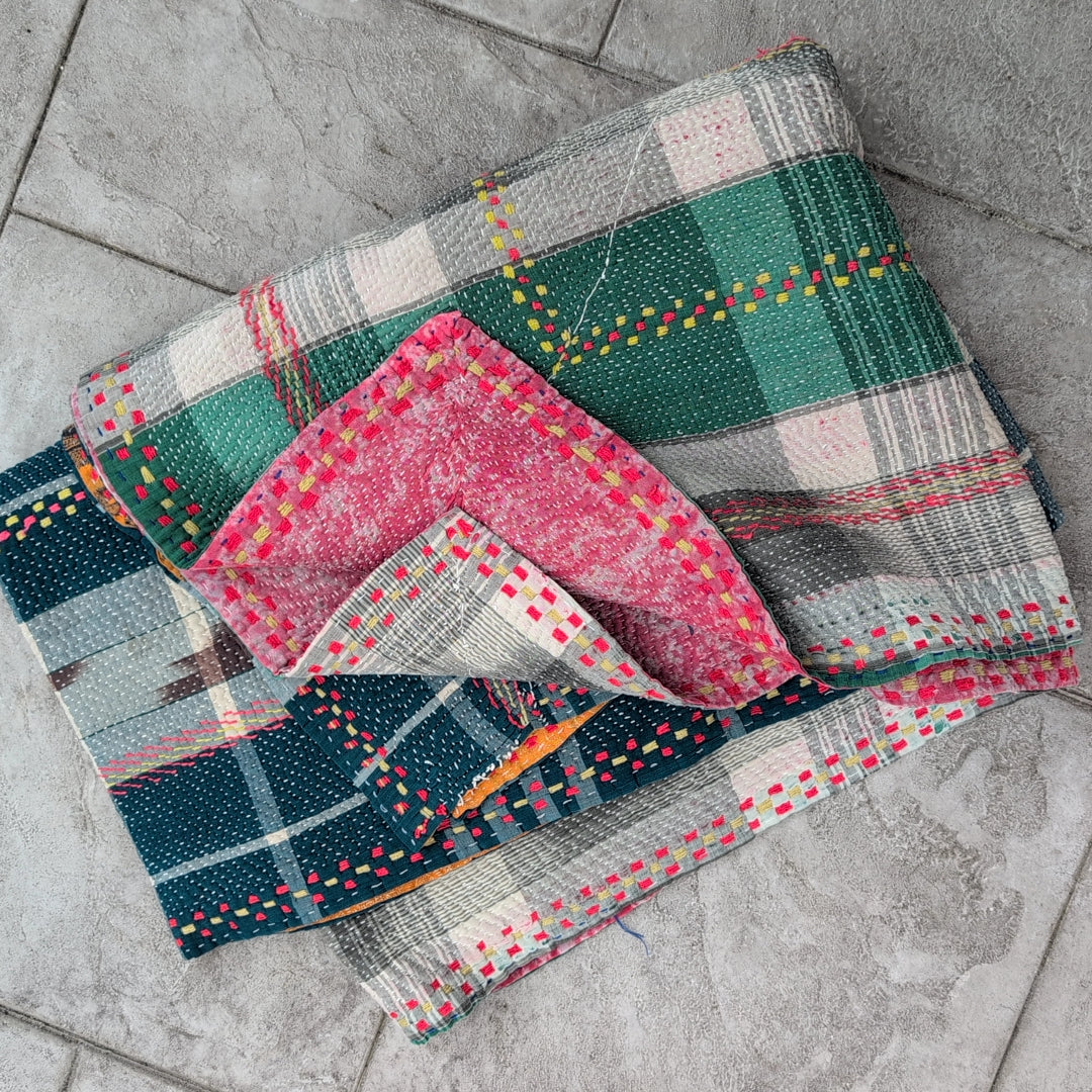 ヴィンテージカンタキルト ラリーキルト kantha ラグマット ［刺繍の庭園］#1161