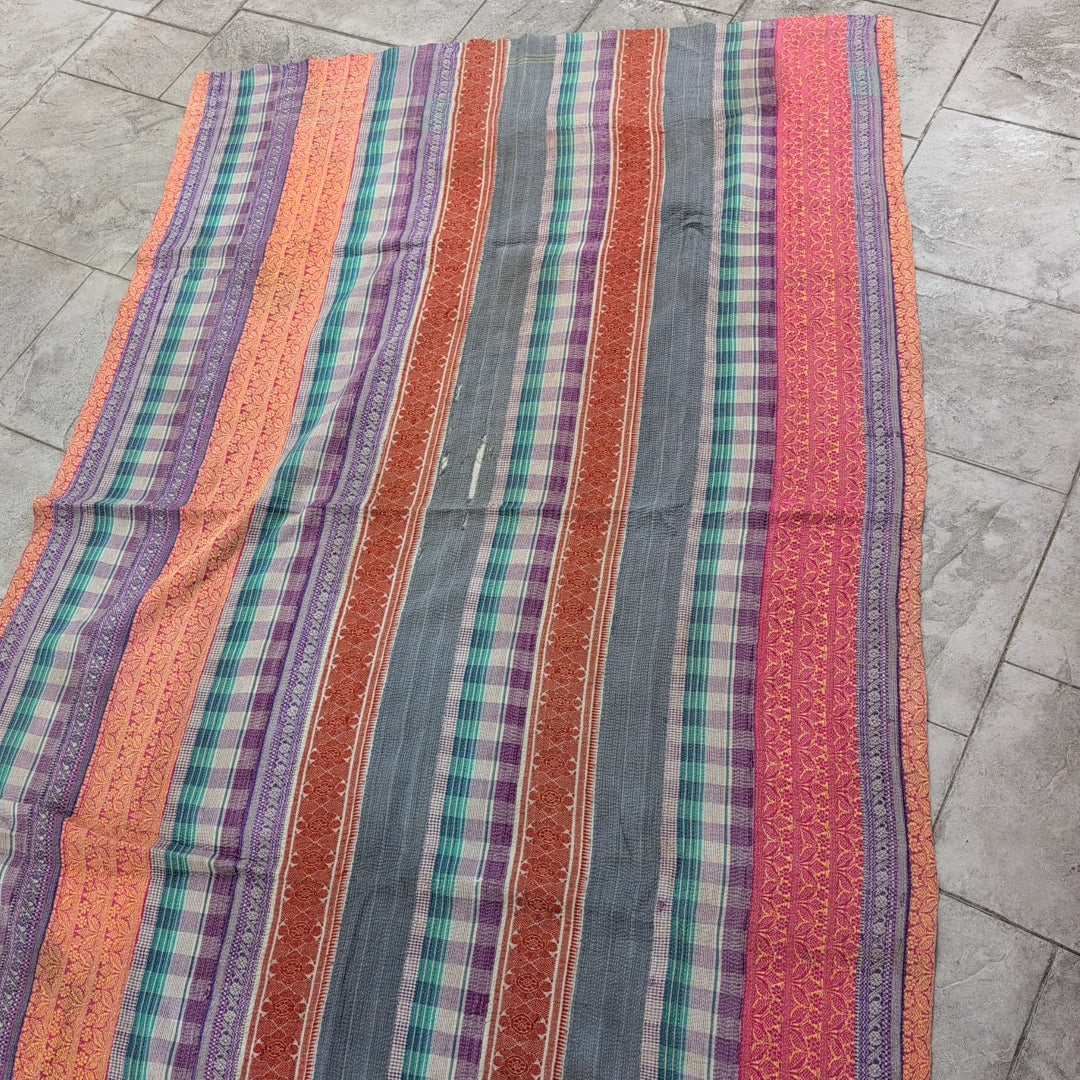ヴィンテージカンタキルト ラリーキルト kantha 刺子布 ［あずきストライプ］#1142