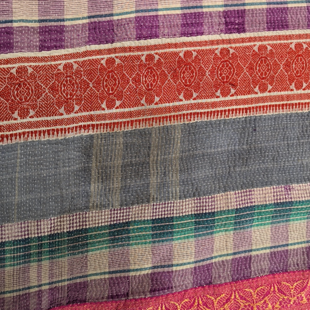 ヴィンテージカンタキルト ラリーキルト kantha 刺子布 ［あずきストライプ］#1142