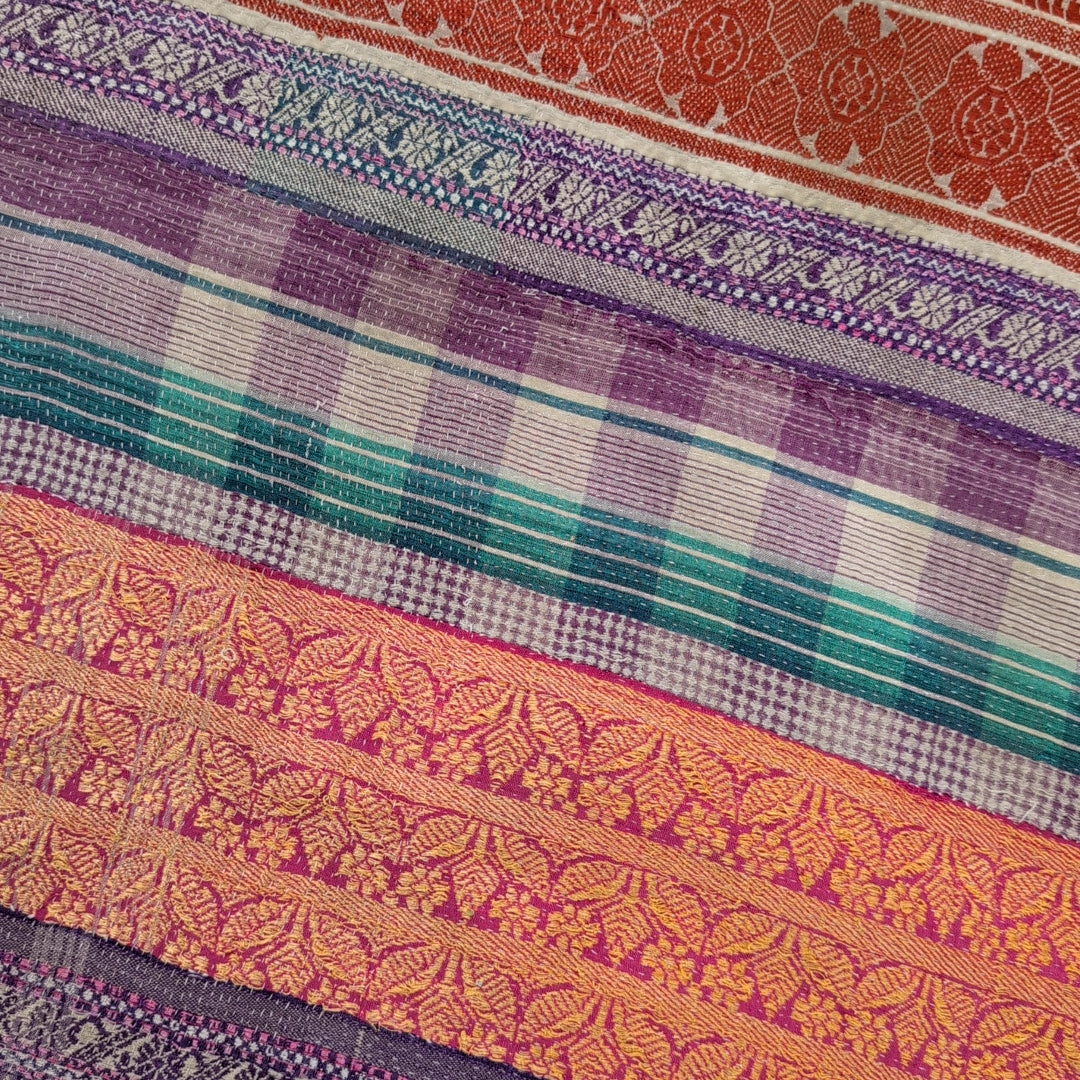 ヴィンテージカンタキルト ラリーキルト kantha 刺子布 ［あずきストライプ］#1142