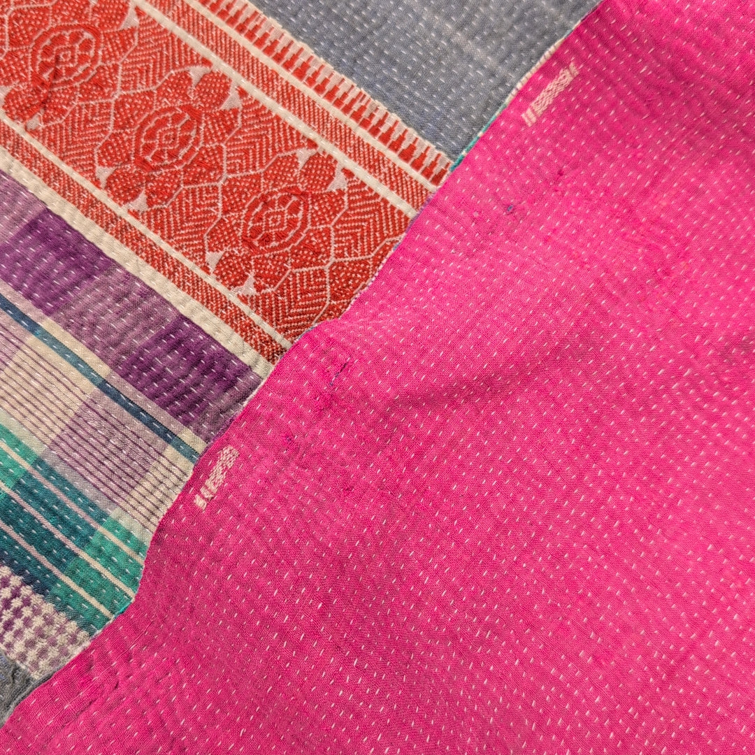 ヴィンテージカンタキルト ラリーキルト kantha 刺子布 ［あずきストライプ］#1142